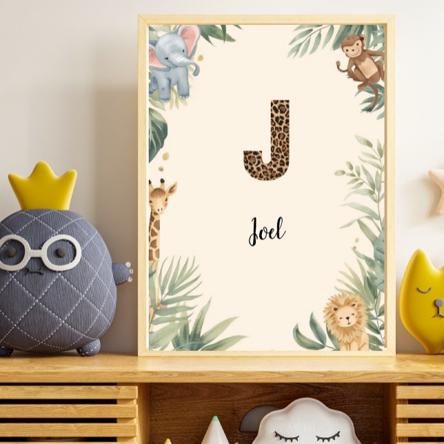 Safari Jungle Personalized Name Monogram J Nursery Poster (Skapare uppladdad)