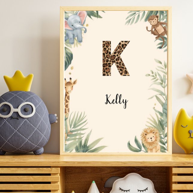 Safari Jungle Personalized Name Monogram K Nursery Poster (Skapare uppladdad)