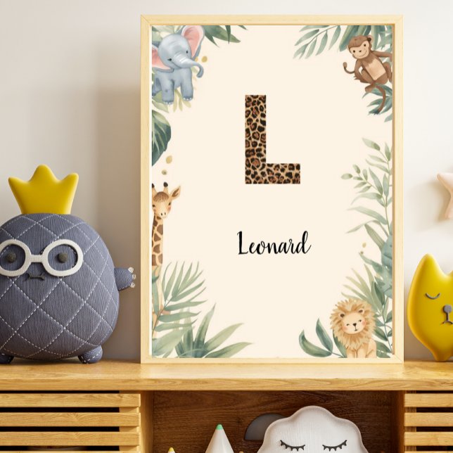 Safari Jungle Personalized Name Monogram L Nursery Poster (Skapare uppladdad)