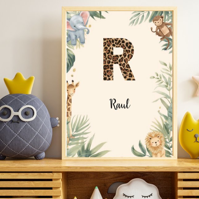 Safari Jungle Personalized Name Monogram R Nursery Poster (Skapare uppladdad)