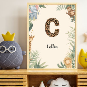 Safari Jungle Personligt Namn Monogram C Barnkamma Poster