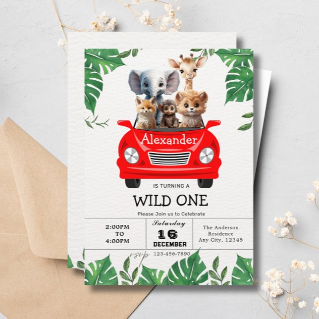 Safari Jungle Vild 1 Cute Animals 1:a födelsedag Inbjudningar (Skapare uppladdad)