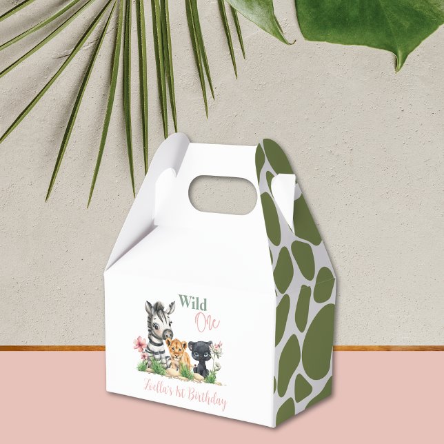 Safari Jungle Vild En Äventyr-födelsedag Presentaskar (Safari Jungle Wild One Zebra Tiger Panther Pink Birthday Favor Box)
