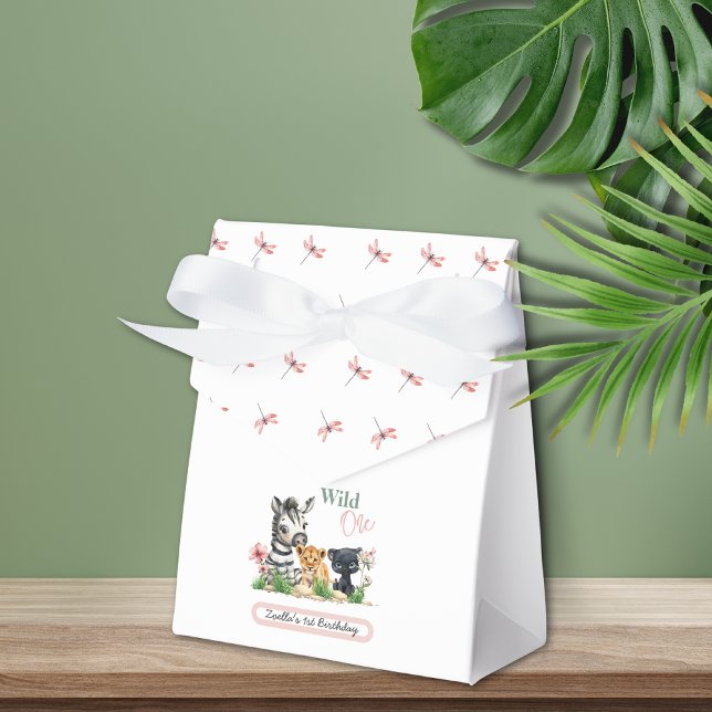 Safari Jungle Vild One Zoo Animals Birthday Presentaskar (Safari Jungle Wild One Dragonflies Animals Birthday Favor Bag)