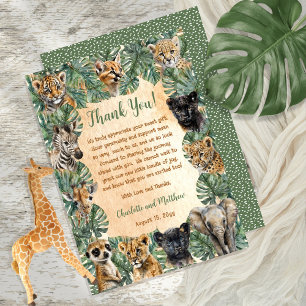 Safari Jungle Vilda djur Baby Shower Tack Kort
