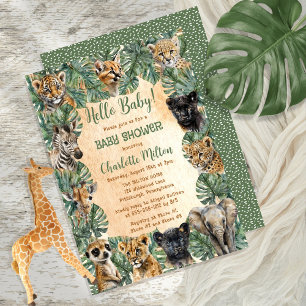 Safari Jungle Vilda djur Hej Baby Shower Inbjudningar