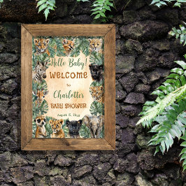 Safari Jungle Vilda djur Hej Baby Shower Poster