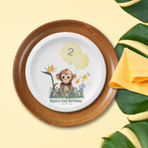 Safari Jungle Watercolor Monkey Flowers Birthday