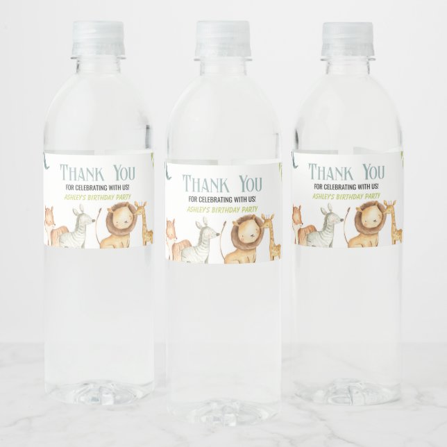 Safari Jungle Zoo Animal Födelsedagsfest Favor Vattenflaskor Etikett (Flaskor)
