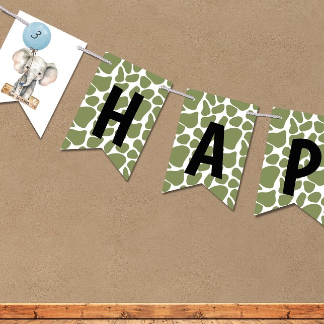 Safari Jungle Zoo Animals Elephant Balloon Vimplar (Safari Jungle Watercolor Elephant Young Wild Three Happy Birthday Banner)