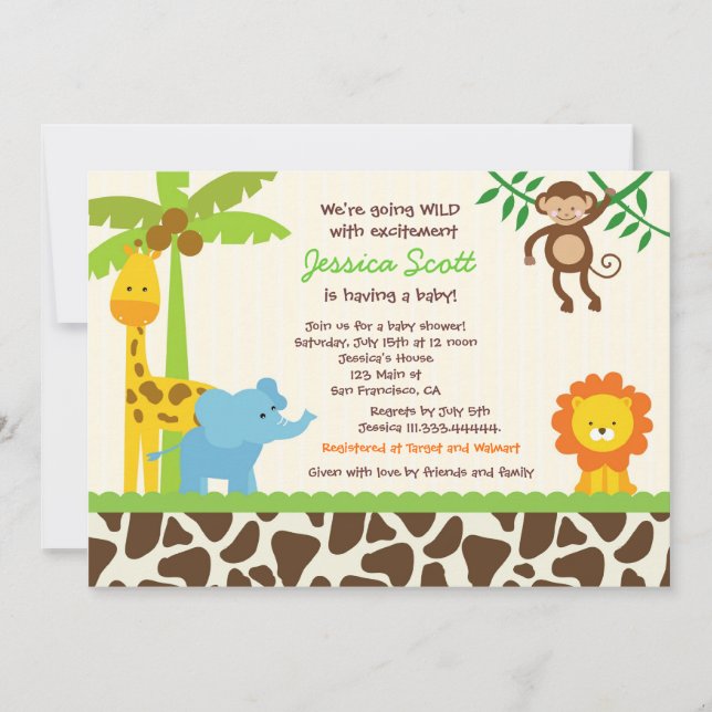 Safari Jungle Zoo Baby Shower-inbjudningar Inbjudningar (Framsida)