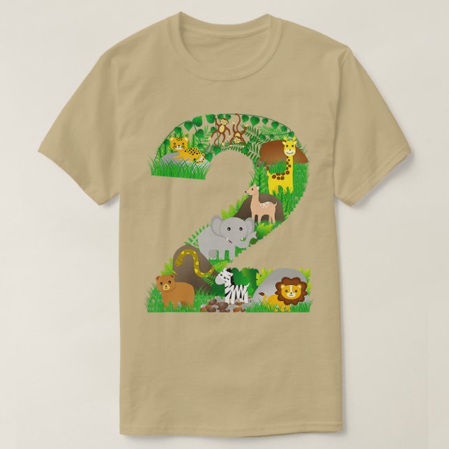 Safari Jungle Zoo Djuren Andra födelsedag T Shirt (Design framsida)