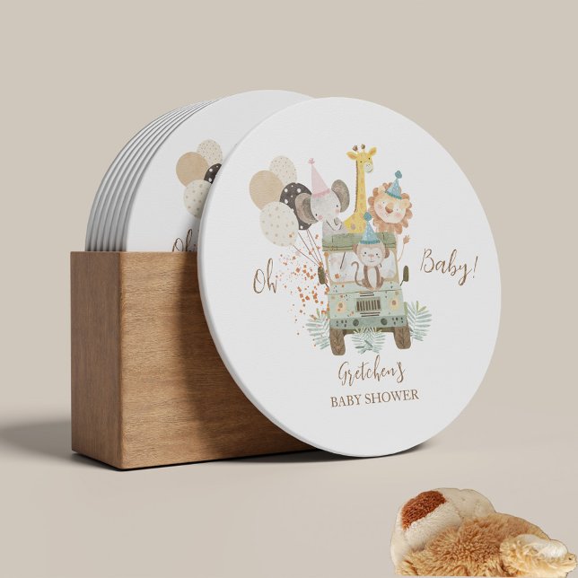 Safari Lastbil Jungle Animals Boho Baby Shower Underlägg Papper Rund (Skapare uppladdad)