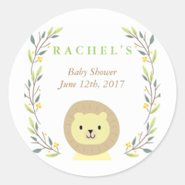 Safari Lejon Baby Shower Favor Sticker Runt Klistermärke