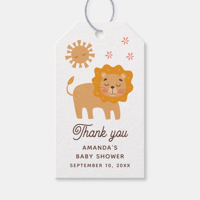 Safari Lejon Baby Shower Tack | Sött Djungeltema Presentetikett (Framsidan)