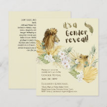 Safari Lejon GENDER  REVEAL Baby Shower-inbjudning