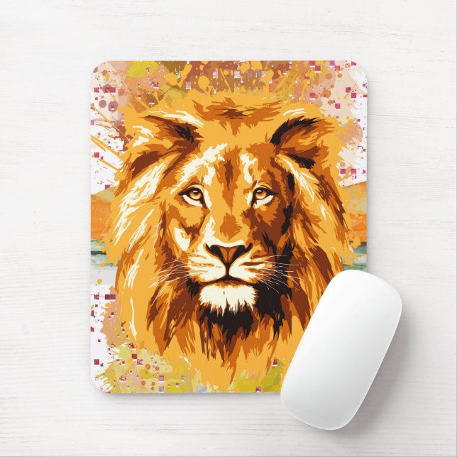 Safari Lejon Mouse Pad | Färgstark Lejon Mousepad Musmatta (Med mus)
