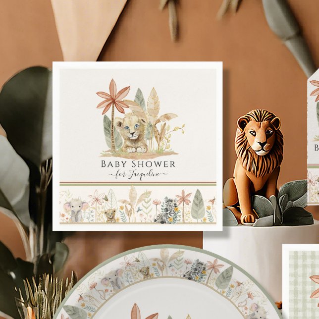Safari Lejona Unge Zebra Giraffe Jungle Baby Showe Pappersservett (Skapare uppladdad)