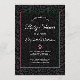 Safari Leopard Black Rosa ros Guld Baby Shower Inbjudningar