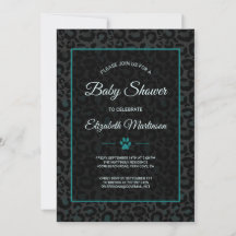 Safari Leopard Black Teal Animal Print Baby Shower