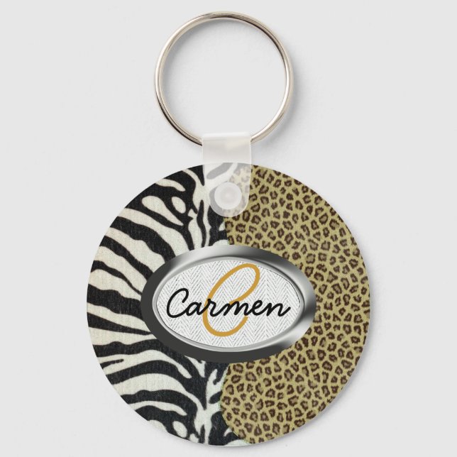 Safari Leopard och Zebra tryck Monogram Nyckelring (Framsida)