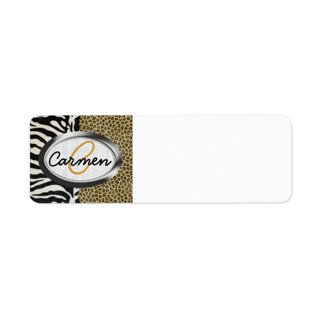 Safari Leopard och Zebra tryck Monogram Returadress Etikett (Framsidan)