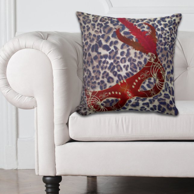 Safari Leopard Skriv ut Venedig maskerad mask Kudde (Safari Leopard Print Venice masquerade Mask Throw Pillow)