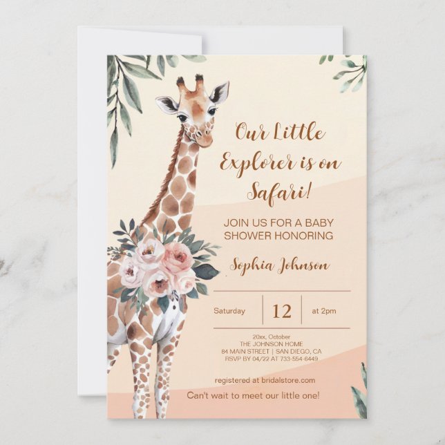 Safari Little Explorer Giraffe Baby Shower Inbjudningar (Framsida)