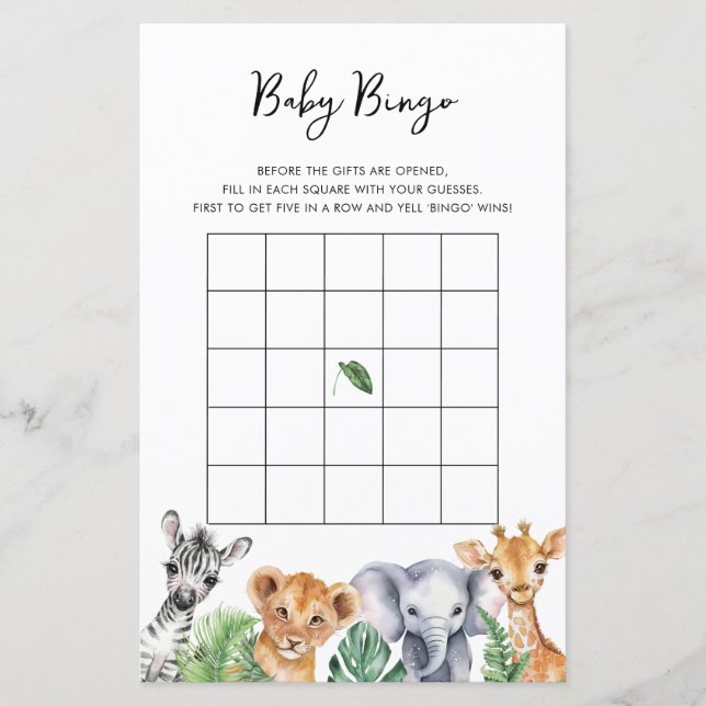 Safari Little Vild Ett babyskor Baby Bingo Card (Framsida)