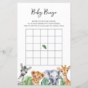 Safari Little Vild Ett babyskor Baby Bingo Card
