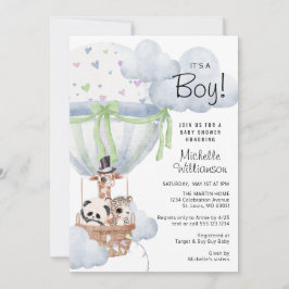 Safari Luftballong Baby Shower Inbjudningar