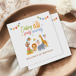 Safari med söta djur 1-års födelsedagsfest  pappersservett