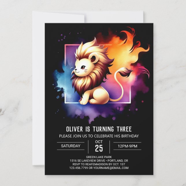 Safari Minimalist Lejon Birthday Inbjudningar (Framsida)