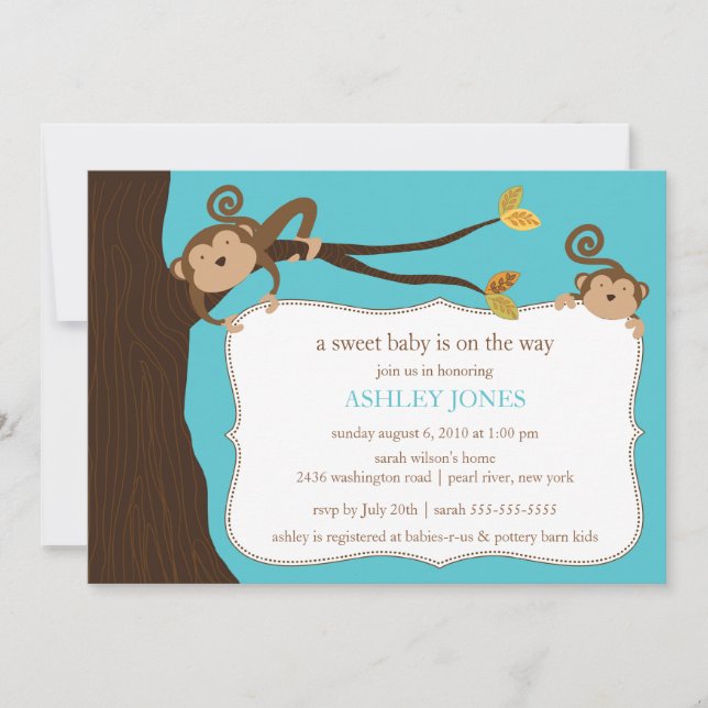 Safari Monkey Baby Shower-inbjudan Inbjudningar (Framsida)