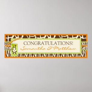 Safari Monkey & Nappar Animal Print Baby-banderoll Poster