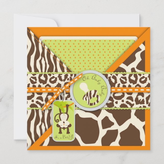 Safari Monkey & Nappar Animal Print Baby Shower Inbjudningar (Framsida)