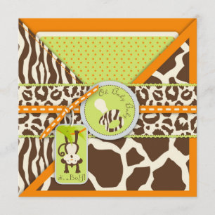 Safari Monkey & Nappar Animal Print Baby Shower Inbjudningar