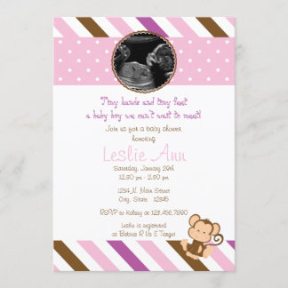 Safari Monkey Photo Pinks Baby Shower-inbjudan Inbjudningar