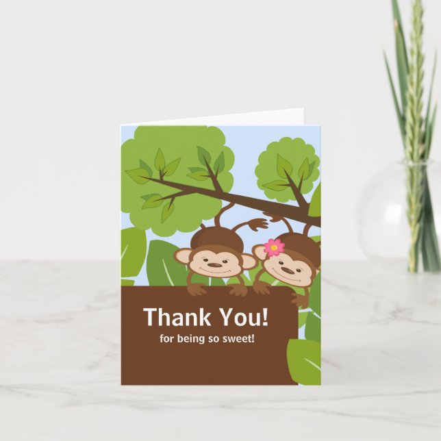 Safari Monkey Twillingars Baby Shower Tack för dit Kort (Framsida)