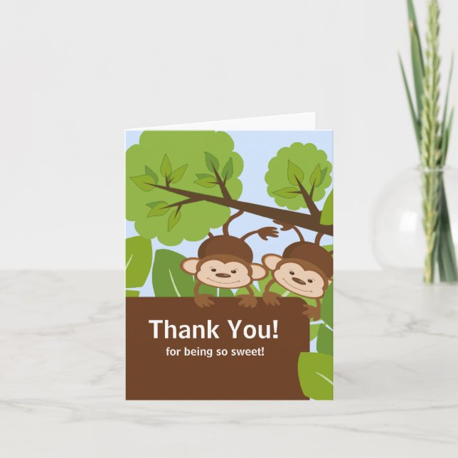 Safari Monkey Twillingars Baby Shower Tack för dit Kort (Framsida)