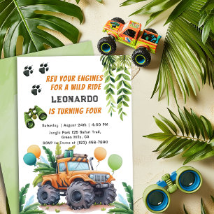 Safari Monster Lastbil Jungle Äventyr Boy Birthday Inbjudningar