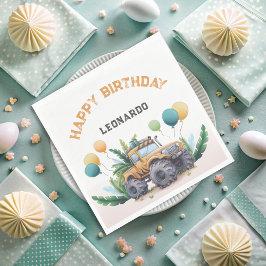 Safari Monster Lastbil med ballonger Grattis på fö Pappersservett