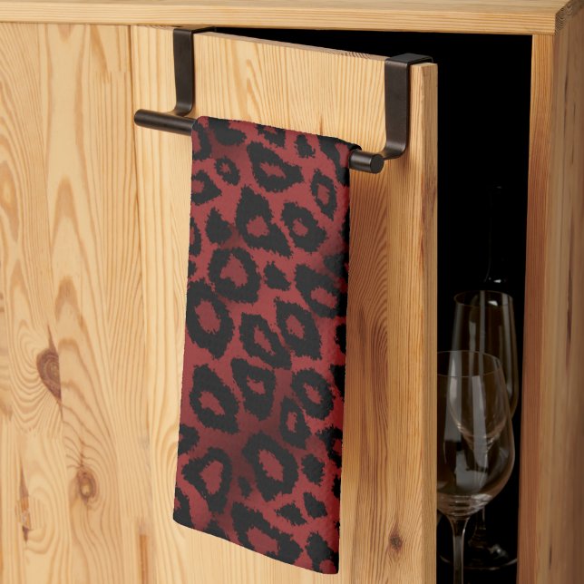 Safari Mörk Red Leopard Animal Print Kökshandduk (Thirds Fold)