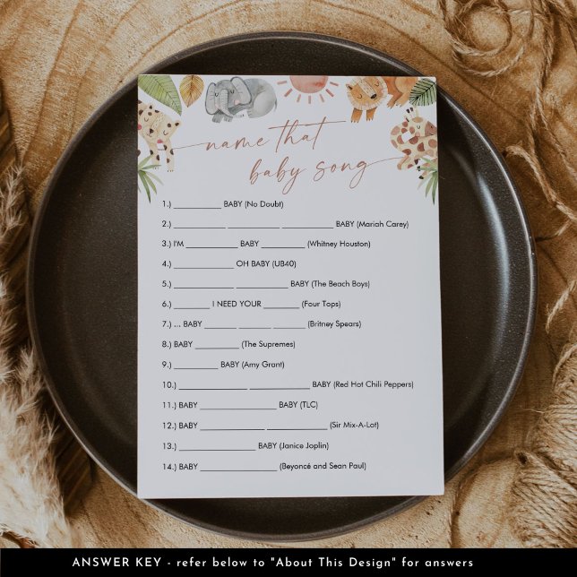 SAFARI Namn, Baby Sång-spelkortet Inbjudningar (Skapare uppladdad)