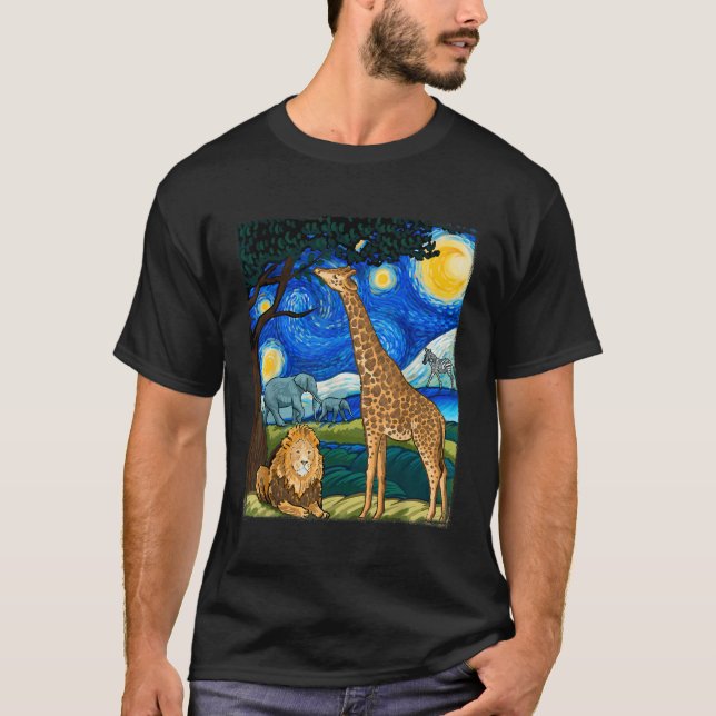 Safari Night Starry Night Zoo Animals Art S T Shirt (Framsida)