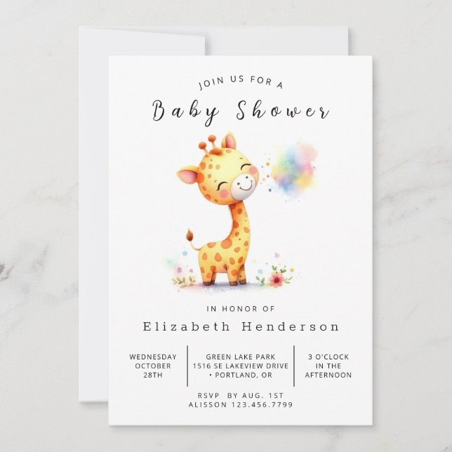 Safari Online Giraffe Baby Shower Inbjudningar (Framsida)