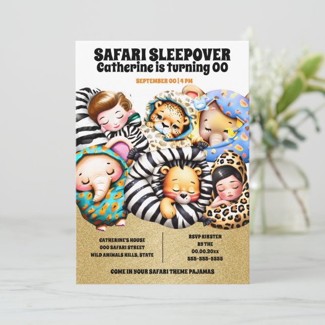 Safari pajama vilda djur sleepover slumber party inbjudningar (Stående Fram)