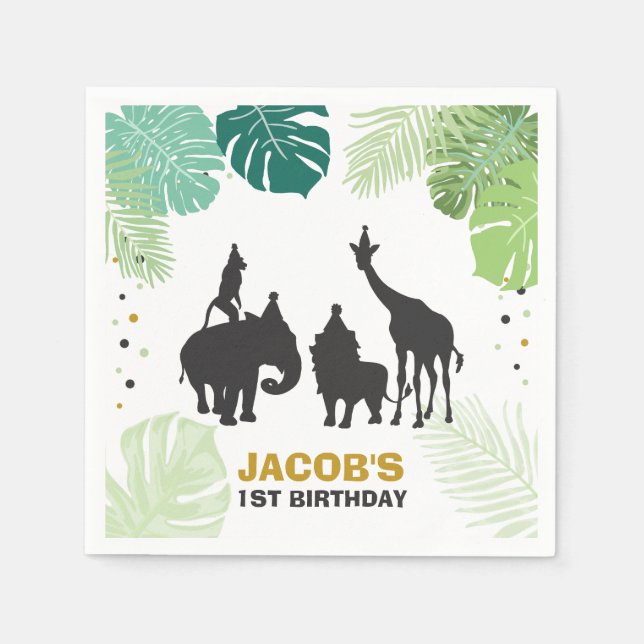 Safari Papper Napkins Zoo Vild Jungle Animals Blac Pappersservett (Framsidan)