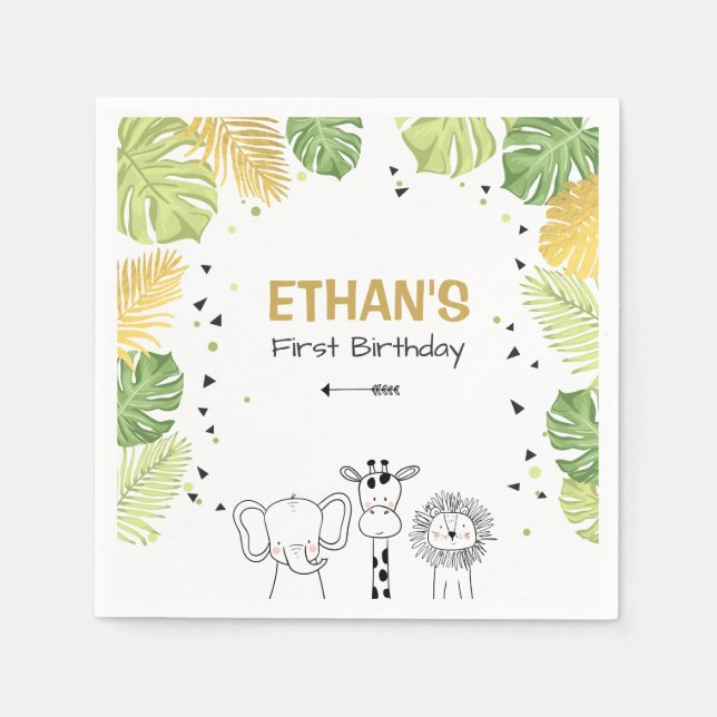 Safari Papper Napkins Zoo Vild Jungle Animals Boy Pappersservett (Framsidan)