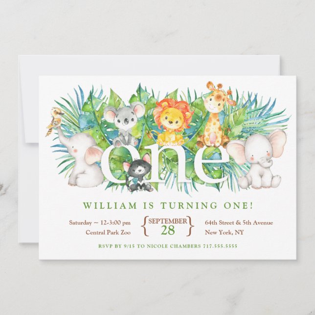 Safari Park 1:a födelsedagsinbjudan Inbjudningar (Framsida)